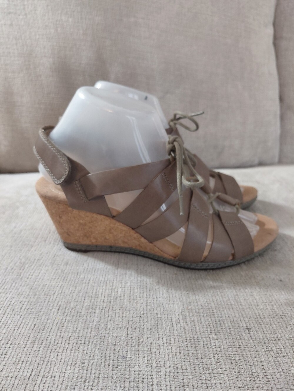 Clarks Taupe Lace-Up Wedge Sandals - Picture 6 of 13